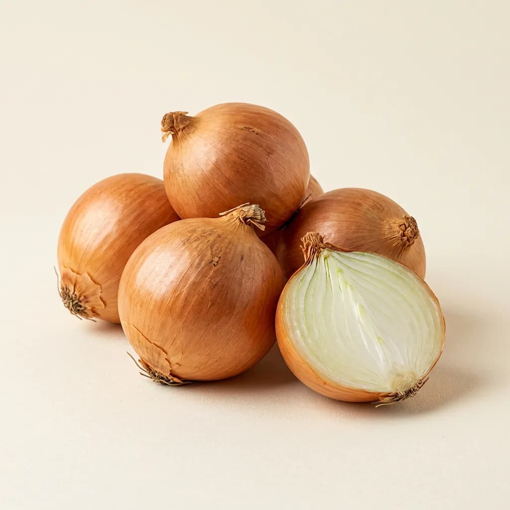 Brown onions, illustrative AI-generated product photograph