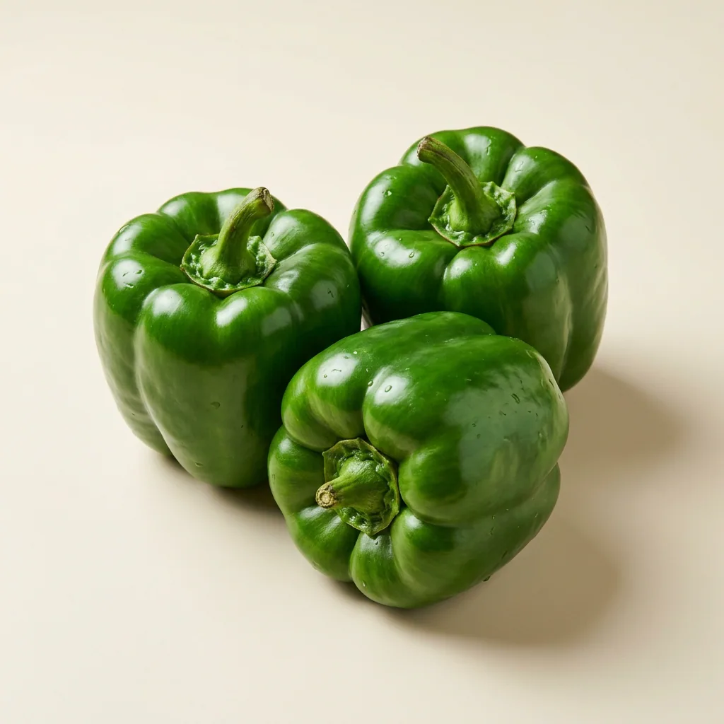 Illustrative studio photograph of green capsicum