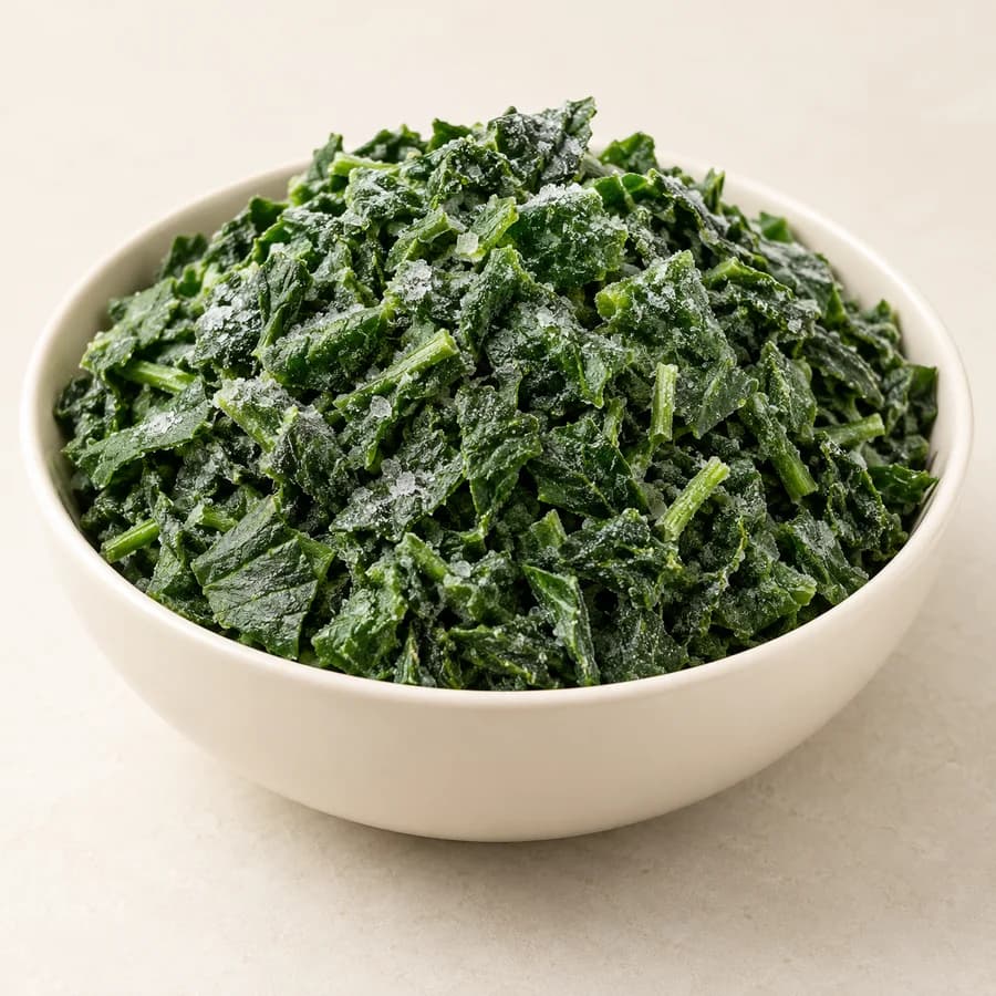 AI illustrative studio photograph of frozen molokhia