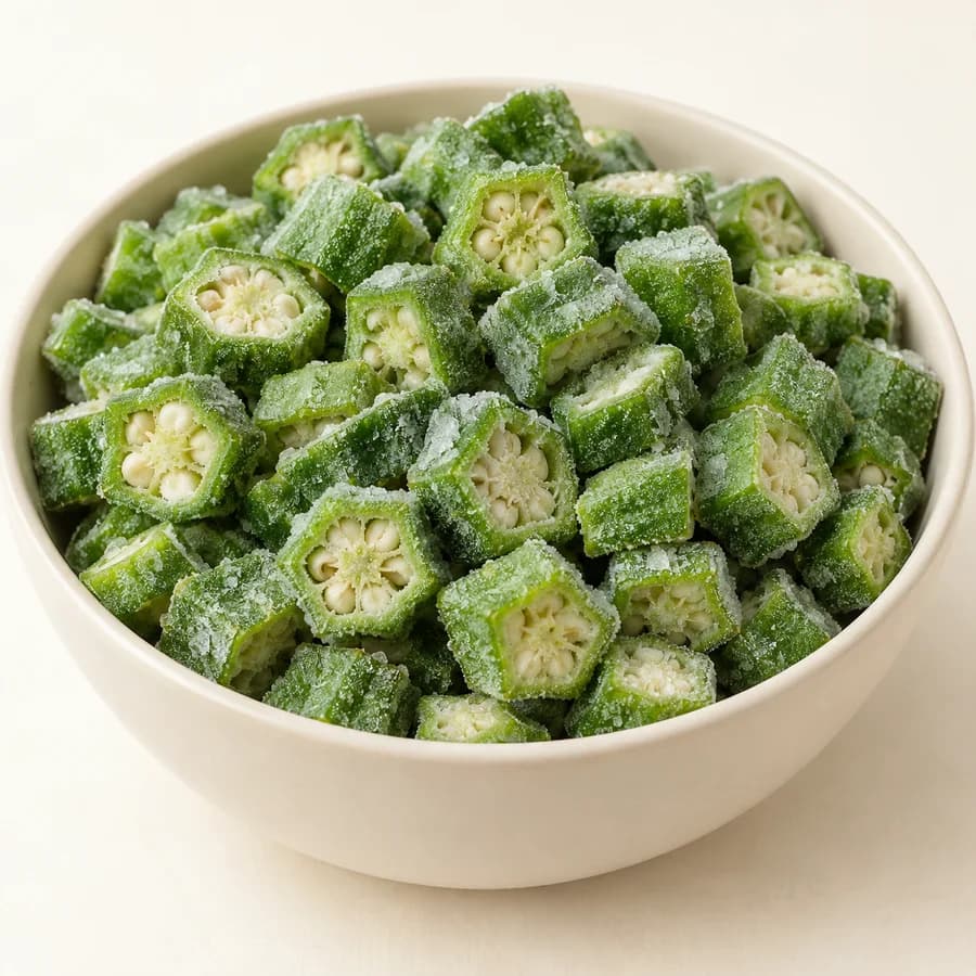 AI illustrative studio photograph of frozen okra