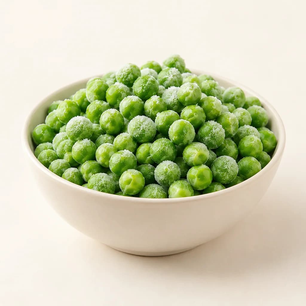 AI illustrative studio photograph of frozen peas