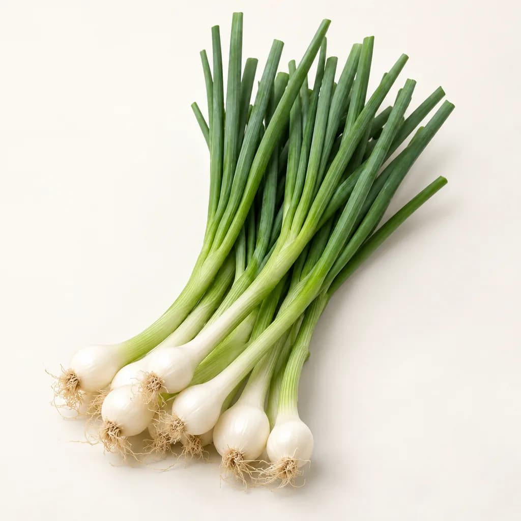 Spring onions, illustrative AI-generated product photograph