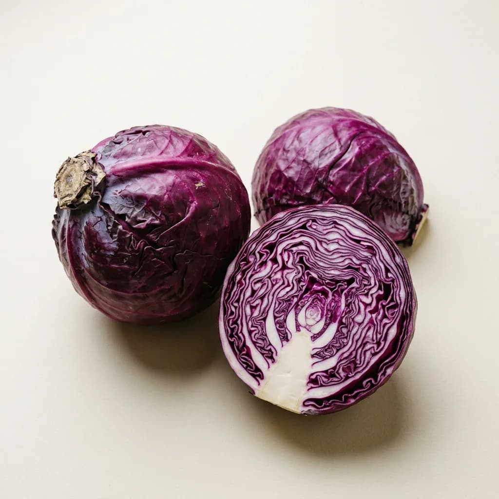 Illustrative studio photograph of red cabbage