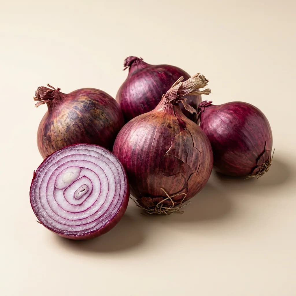 Illustrative studio photograph of red onion