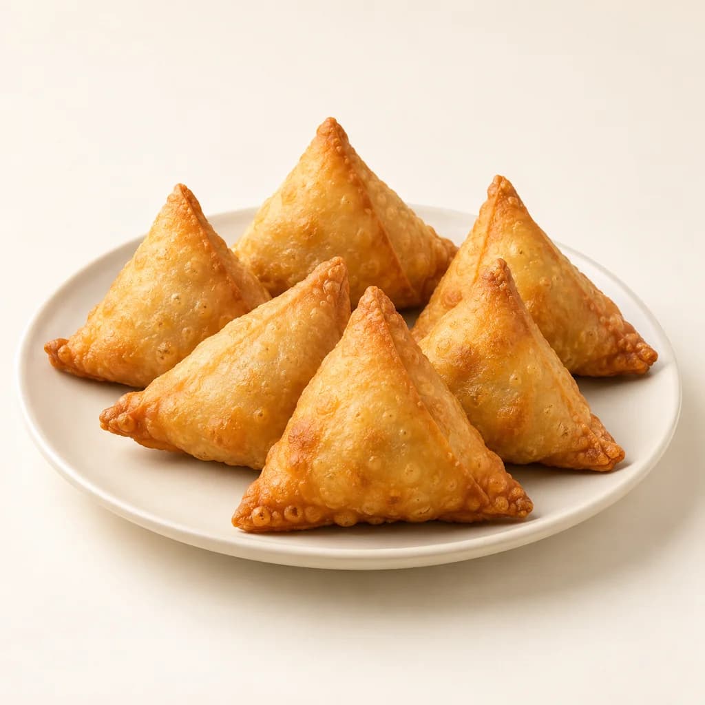 AI illustrative studio photograph of samosas