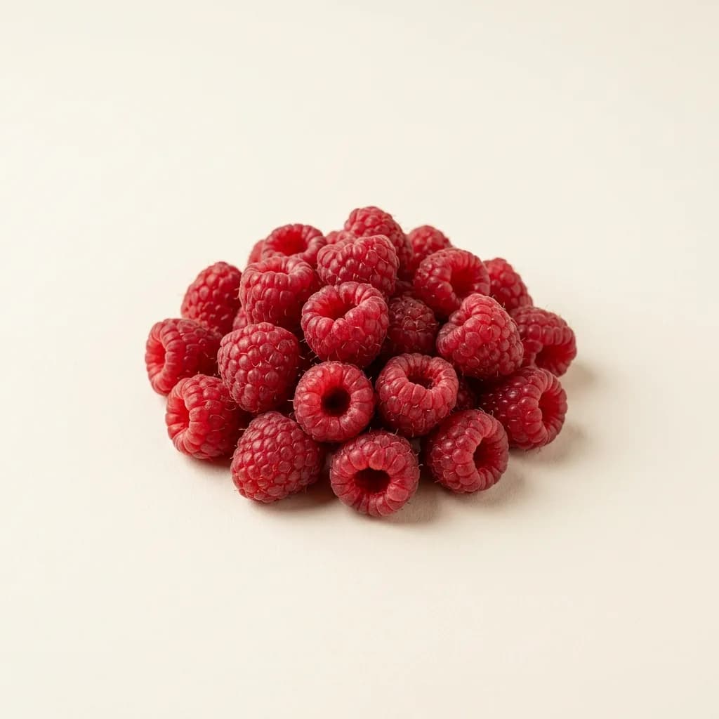 Raspberries, illustrative AI-generated product photograph