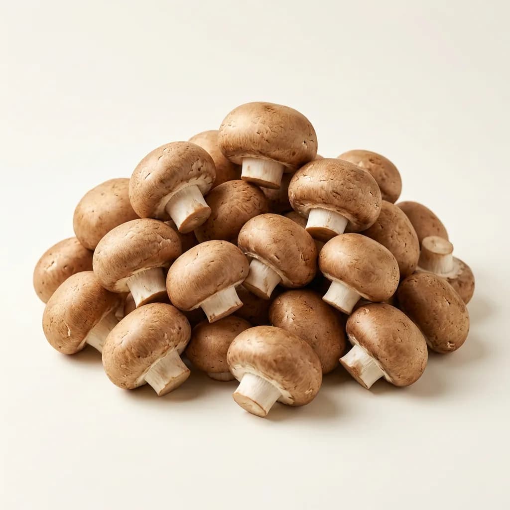 Swiss brown mushrooms, illustrative AI-generated product photograph